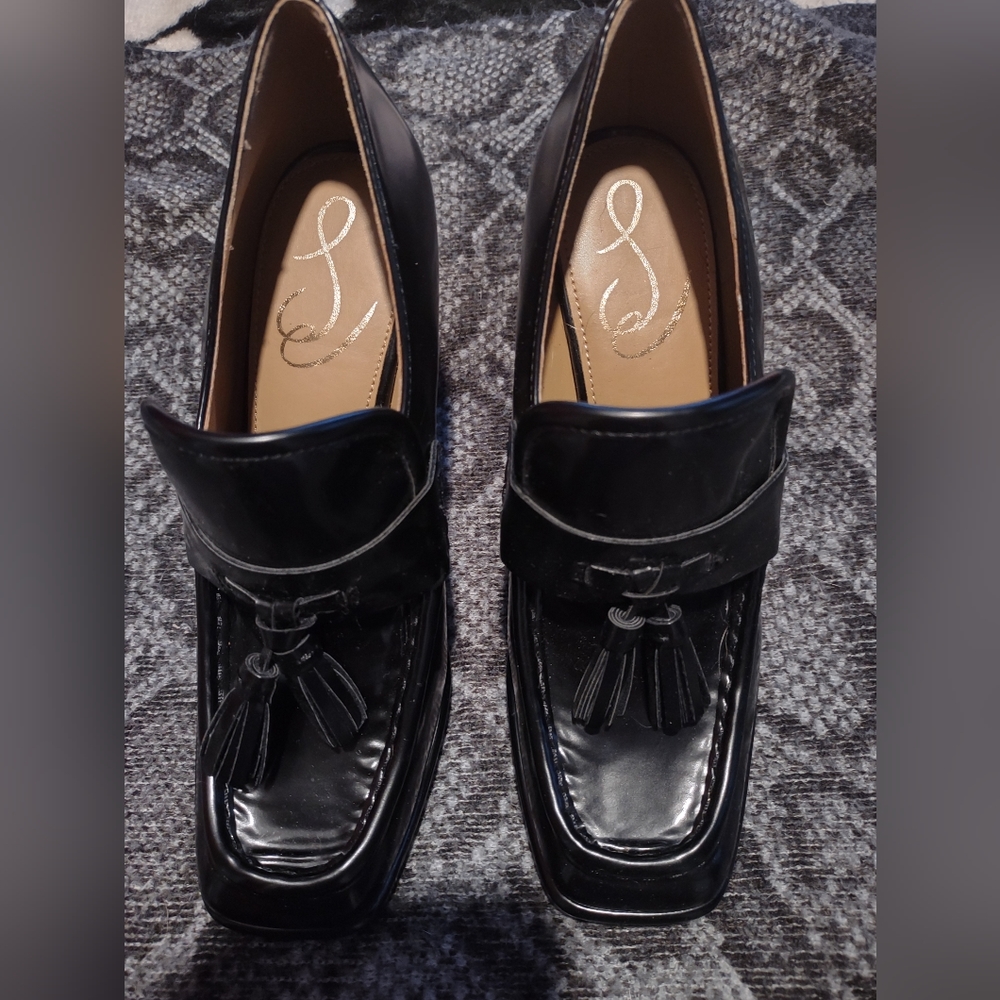 Sam Edelman Black Heeled Loafers with Tassels